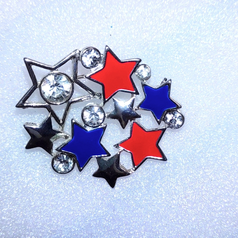 Avon Patriotic Stars Brooch Red, White & Blue
